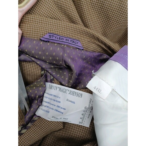 Earvin Magic Johnson Signature Brown Houndstooth Suit Sz 50XL Pants 44XLx34 - Picture 13 of 14